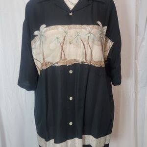 Black Palm-Print Casual Button-Down Shirt